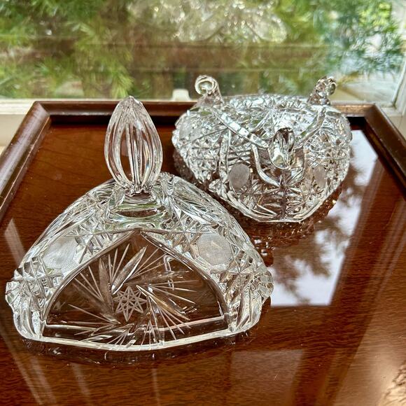 Vintage Leaded Cut Crystal Footed Compote Candy Dish with Lid - Picture 2 of 16